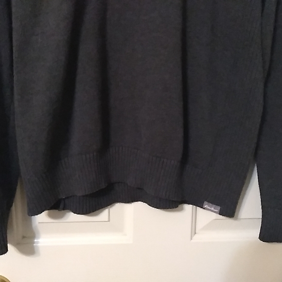 Eddie Bauer Men SZ L 1/4 Zip Dark Grey Sweater 100% Cotton - Picture 3 of 8